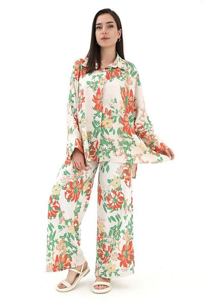VAPUR TEKSTİL Orange Floral Patterned Linen Set