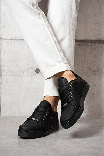 L.A Polo 08 Siyah Renk Siyah Tabanlı Bağcıklı Günlük Erkek Spor Ayakkabı