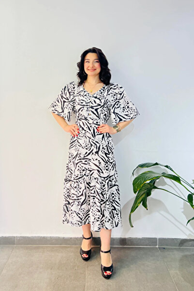 çınarr butikk Rochie de lungime ceai cu decolteu în V cu mâneci tip șervețel