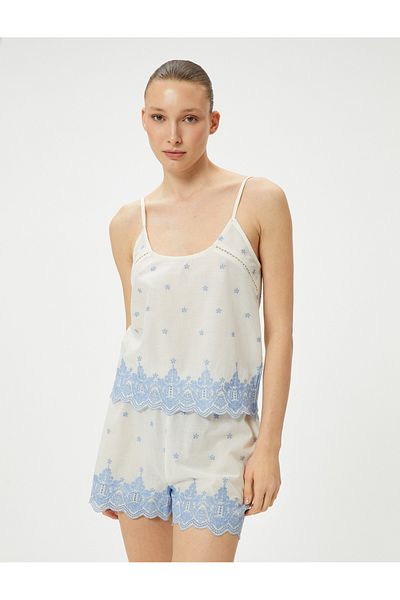 Koton Pyjamahose aus Baumwolle mit Stickereien – Shorts und elastischer Bund