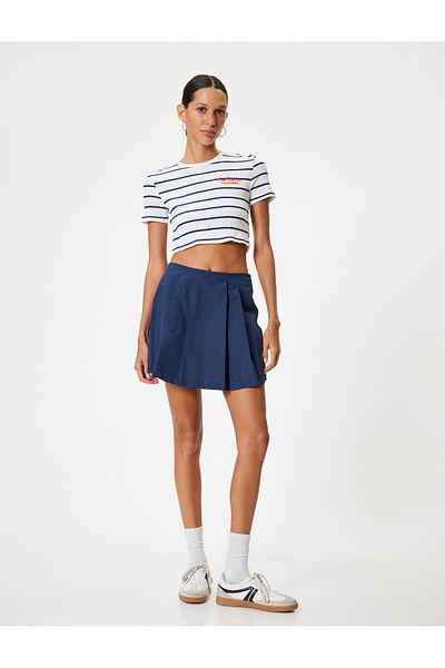 Koton Cotton Slim Fit Mini Shorts Skirt - Pleated Standard Waist