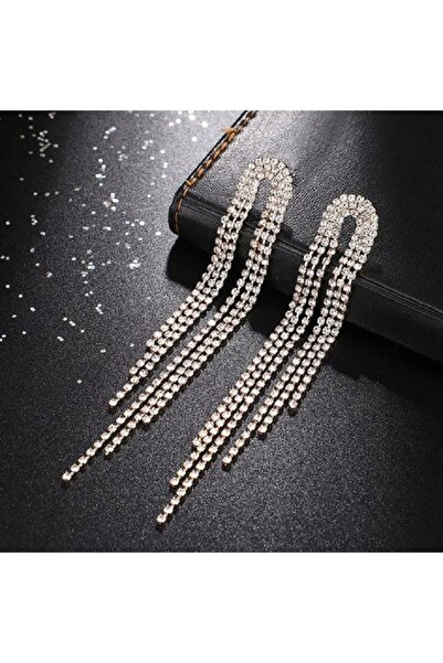 Mach أقراط نسائية موديل U مرصعة بأحجار الزركون