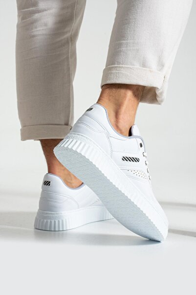 L.A Polo 09 Beyaz Renk Beyaz Tabanlı Bağcıklı Günlük Erkek Spor Ayakkabı