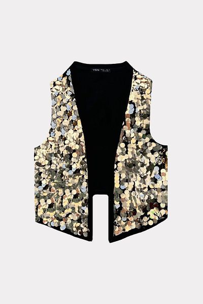 VAGGON Women's Gold Sequin Sequin Vest Prm1165