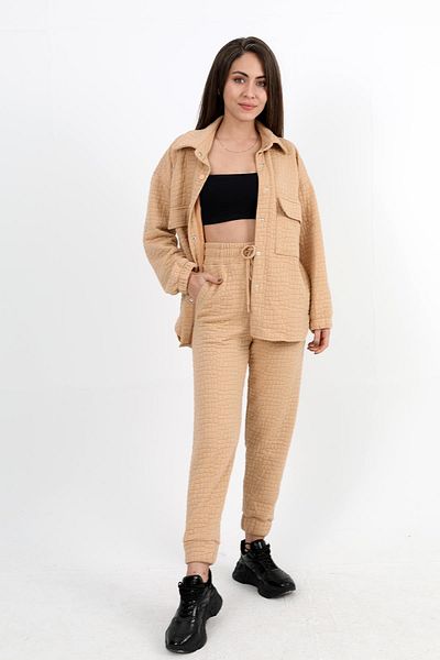 VAPUR TEKSTİL Mink Quilted Jacquard Double Set