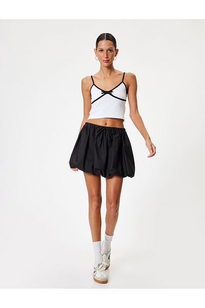 Koton Cotton Slim Fit Crop Top with Bow Detail and Color Contrast Strap