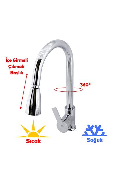 Badem10 Spiral Hose - Hot Cold Water Inlet Eyve Sink Kitchen Tap and Chrome Faucet
