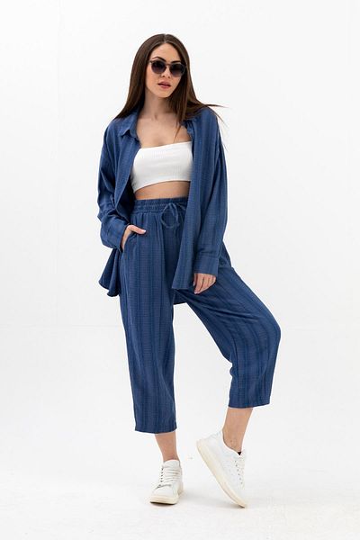 VAPUR TEKSTİL Indigo Linen Double Set - Crinkle Fabric