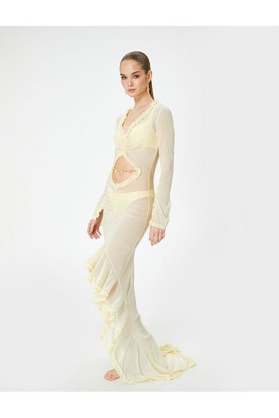 Koton Strandkleid aus Tüll mit asymmetrischem Schnitt und Rüschen – Fensterdetail