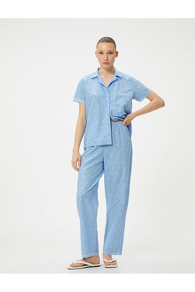 Koton Top de pijama cu nasturi cu broderie - guler cămașă, mânecă scurtă