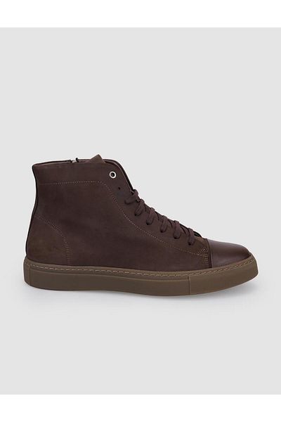 Cabani 100% Genuine Leather Brown Zippered Lace-Up Men's Casual Boots