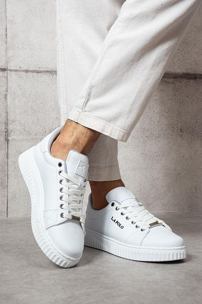 L.A Polo White Color Lace-Up Men's Sneakers