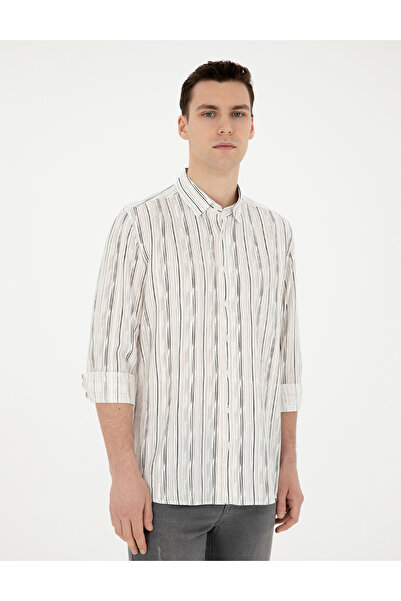 Pierre Cardin Black Linen Blend Slim Fit Long Sleeve Shirt 50283508-Vr046