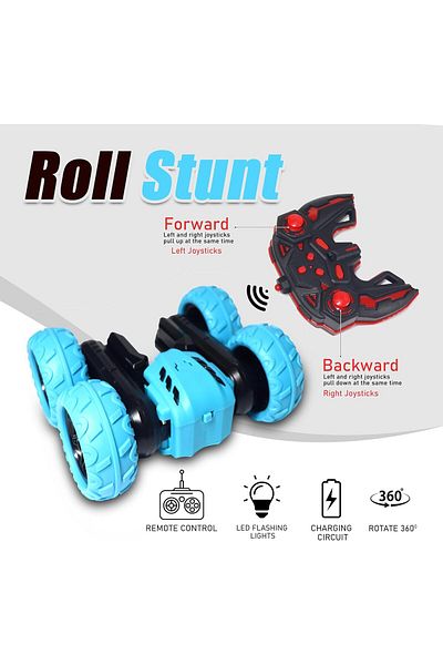 FUNFY EL2004 Racing Stunt RC Toy Car |Blue|Double Side Drive, Rechargeable Battery for Kids, Adults