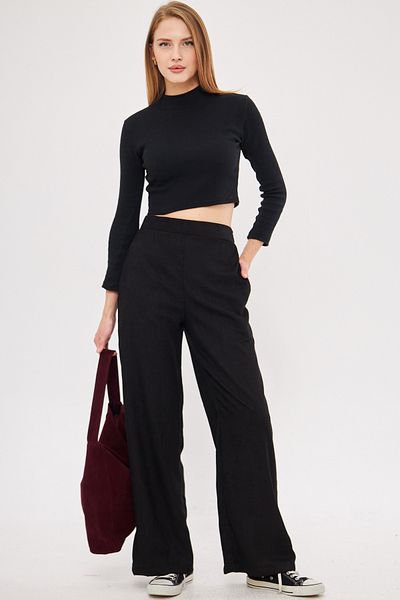 armonika Pantaloni Palazzo de damă, negri, subțiri, din velur ARM-25K 001009