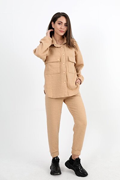 VAPUR TEKSTİL Mink Quilted Jacquard Double Set