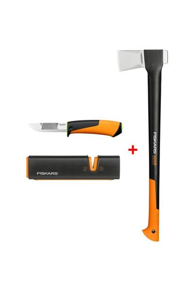 FiSKARS Yarma Baltası Xl X25 + Bileyicili Ağır İş Bıçağı + Balta ve Bıçak Bileyici