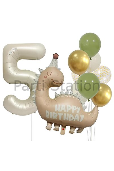 Parti Station Retro Dinozor 5 Yaş Balon Set Bohem Renkler Dinozor Tema Doğum ...