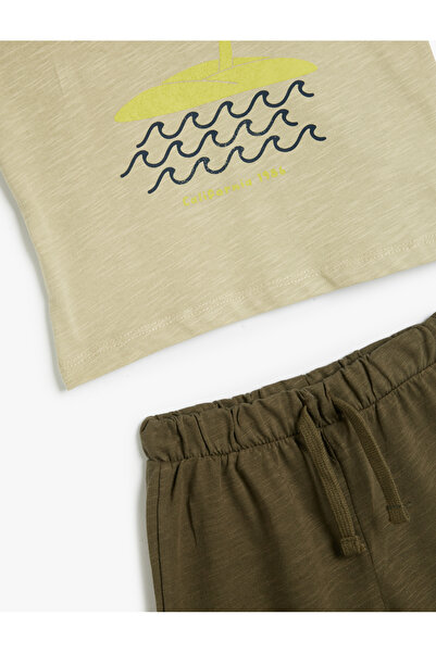 Koton Shorts T-Shirt Anzug Sommerthema bedruckte Baumwolle