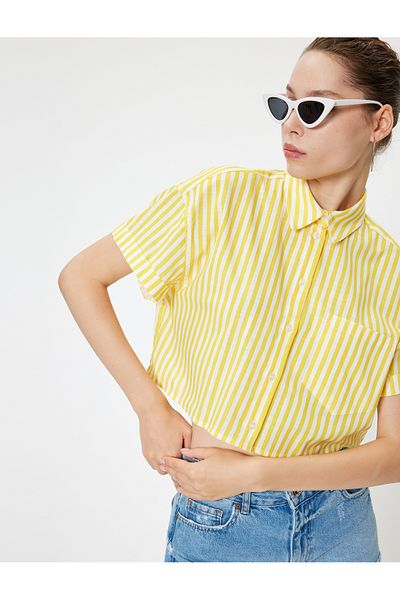Koton Classic Collar Pocket Detailed Crop Shirt - Short Sleeve