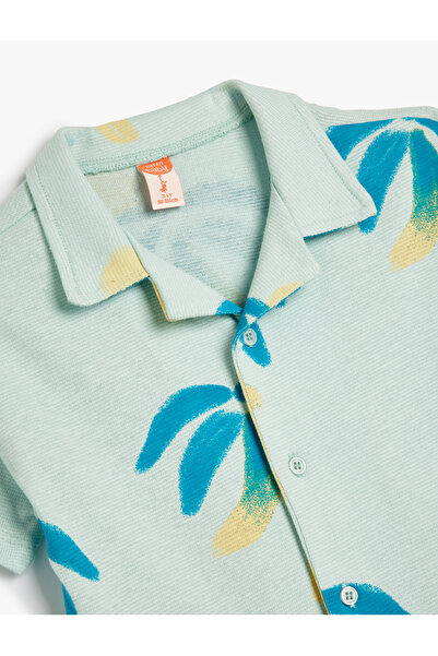 Koton Cămașă din bumbac imprimată cu palme - mânecă scurtă și buzunar