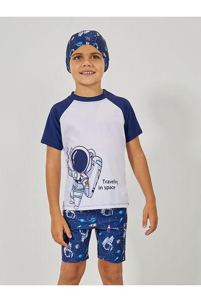 Styli Pack of 3 - Astronaut Graphic Print Top, Shorts & Swimming Cap