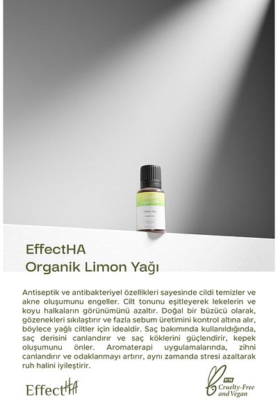 EffectHA Organic Lemon Oil 100% Pure Natural and Additive-Free Essential Oil 10ml