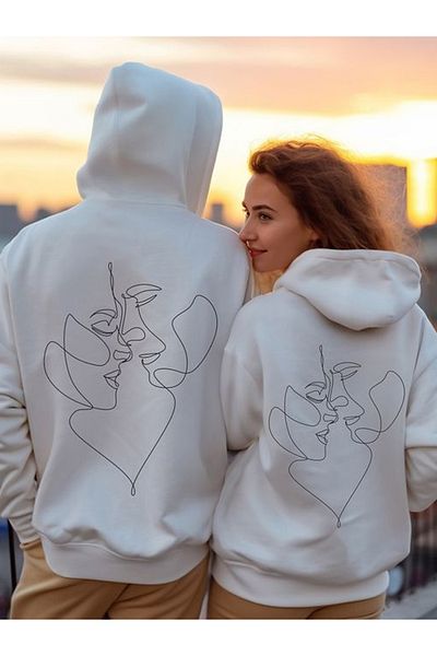 WEARTEX Lover Portrait Printed Oversize Hooded Sweatshirt - Couple Combination