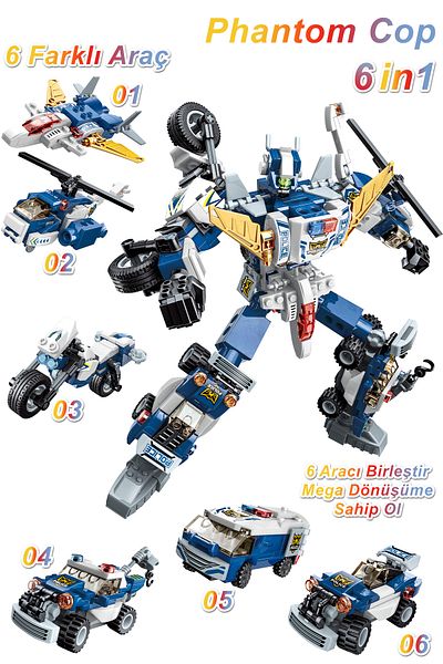 Vagonlife Qman Keeppley 6 in 1 Phantom Cop - Contains 6 Different Vehicles Toy Construction Set -41104