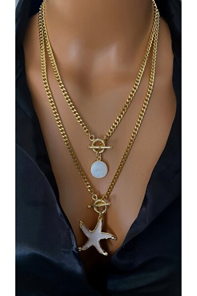 Nevaa Still Altın kaplama zincir,uç tasarım çoklu kolye ‘tüm set’