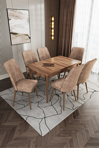 UZMHOME 6 Kişilik Açılır Masa Sandalye Takımı Mutfak Masası Takımı Salon Masa...