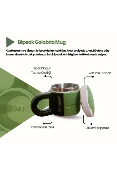 btpeak Galabria 350 ml Vakum Kapaklı Paslanmaz Çelik Mug, Bardak,Termos Sıcak...