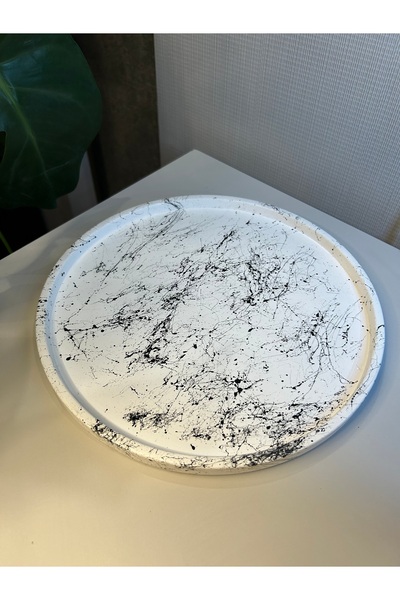 Miya Art Studio Dekoratif Beton 30 Cm Siyah Beyaz Mermer Efekt Organizer Teps...