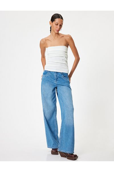 Koton Ärmellose, trägerlose, drapierte Slim-Fit-Bluse