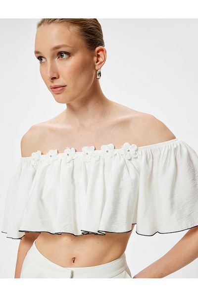 Koton Schulterfreies Bustier mit Rüschen und Blumenmuster