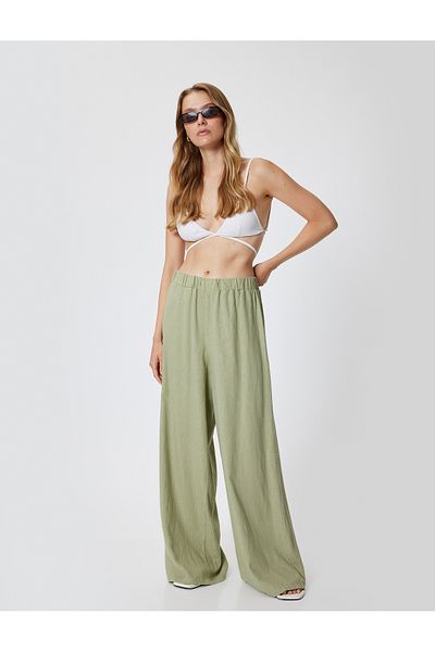 Koton Leinenhose mit weitem Bein und Taschen – Lockere Passform, Standardtaille