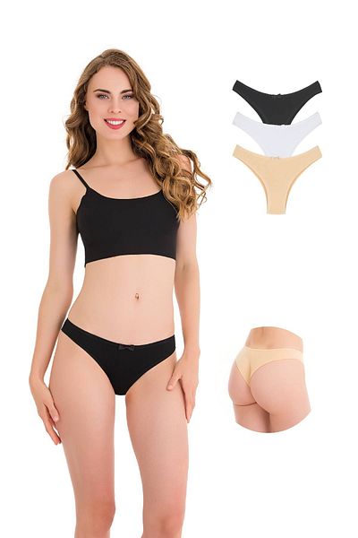Newlilla 3232 Plain Cotton Brazilian 3-Piece Women's Panties