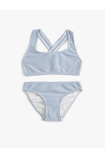 Koton Gestreiftes Bikini-Set mit überkreuzten Trägern