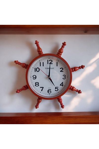 Bahat Antique Cherry Wood Sailor Helm Living Room Office Wall Clock Diameter 36 cm