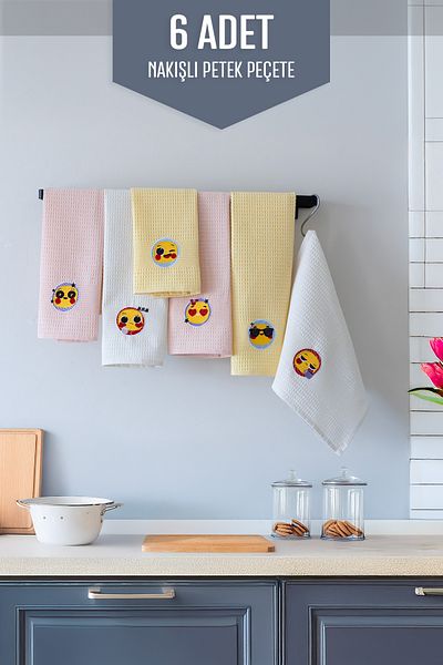 Vagonik Emoji Pattern 40x60 100% βαμβάκι 6 τεμαχίων κεντημένη πετσέτα κουζίνας πανί στεγνώματος