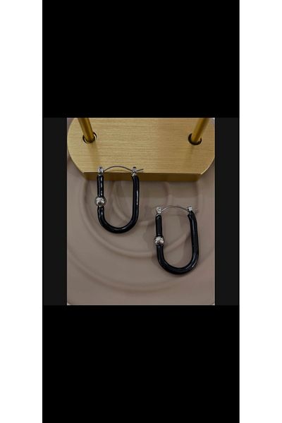 Aylish Bijuteri Gold Black Oval Steel Earring