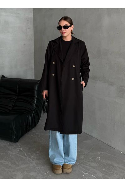Laluvia Schwarzer, fließender, ungefütterter langer Trenchcoat