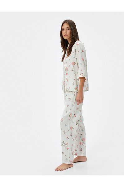 Koton Pyjamahose mit Blumenmuster, Taschen und elastischem Bund