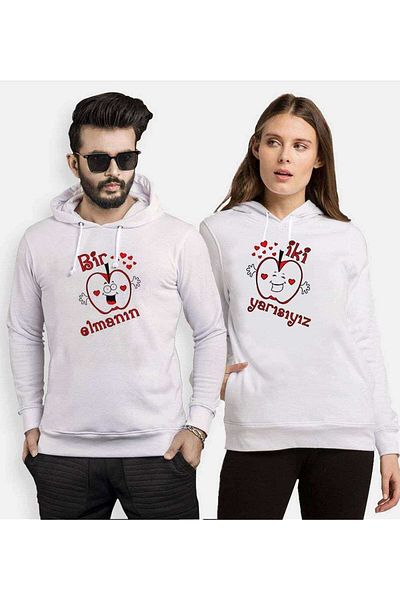 Tshirthane Hooded Couple Combination - Two Half Lover Combinations of an Apple