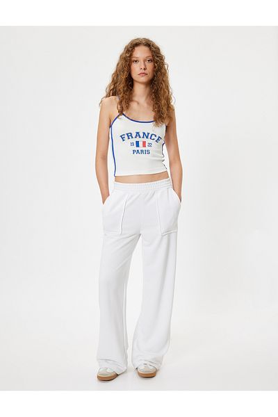 Koton Crew Neck Slogan Printed Slim Fit Athlete with Rope Strap
