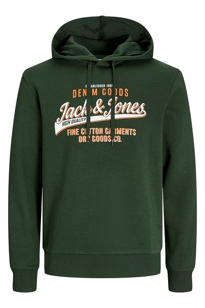 Jack & Jones Мъжки суитшърт в тъмен каки цвят - Jjelogo с качулка, 2 цвята, размер 24/25
