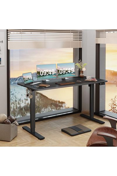 Mahmayi Simplistic Black Standing Desk with Adjustable Legs Ideal for Home and Office