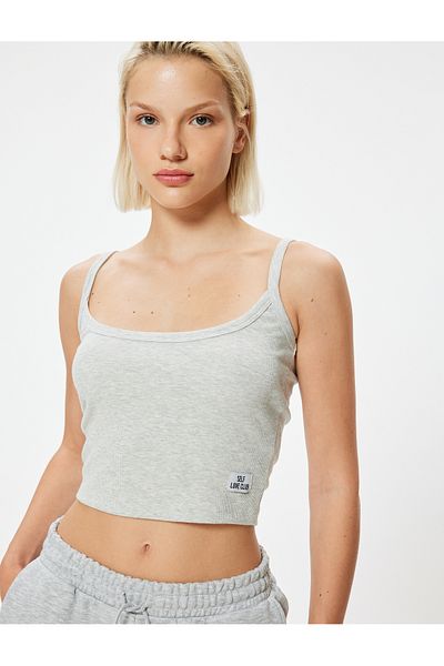 Koton Bequemes Crop-Tanktop mit Kordelzug – mit Trägern, Etikett-Detail