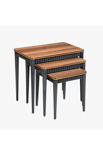 Kaan Export Furax 3'lü Zigon Sehpa Lodos Ceviz Antrasit