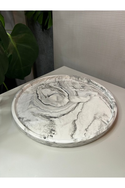 Miya Art Studio Dekoratif Beton 30 cm Mermer Desen Organizer Tepsi / Saksı / ...